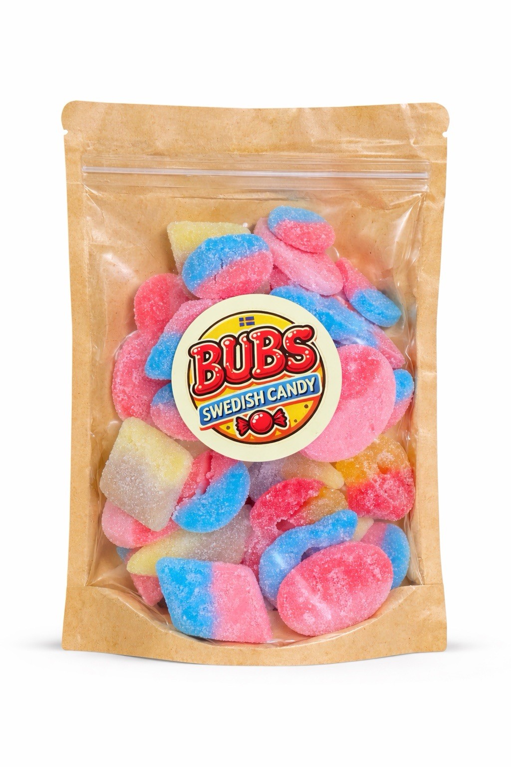 BUBS Swedish Candy Sour Gummy Mix Imported Soft Chewy Treat Bag