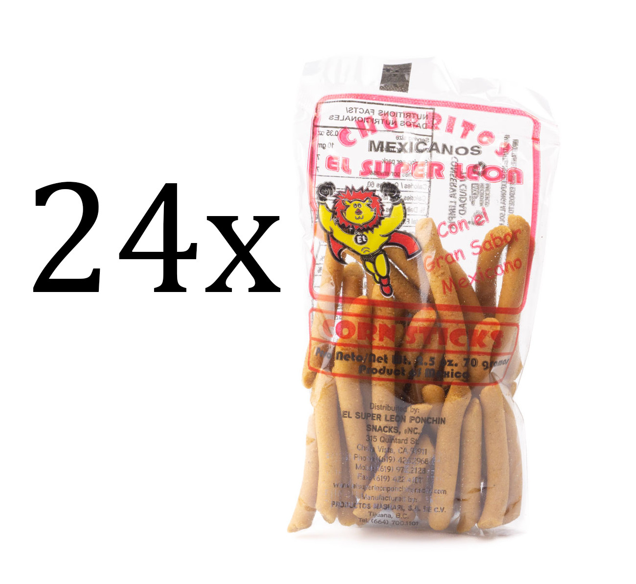 Churritos Doraditos El Super Leon Mexican Corn Sticks 24 Pieces