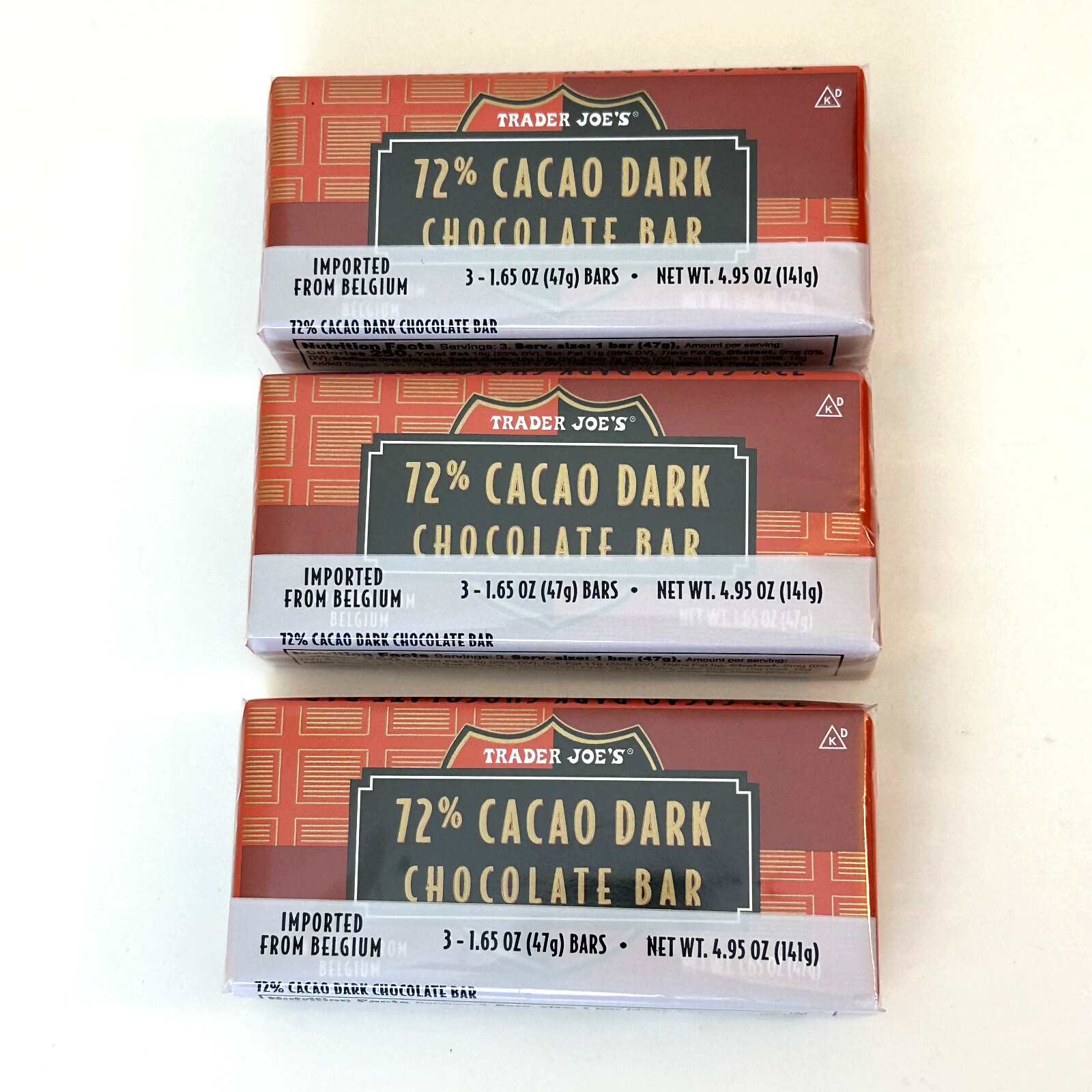 9 Trader Joe’s 72% Cacao Dark Chocolate Bars Each 1.65 oz