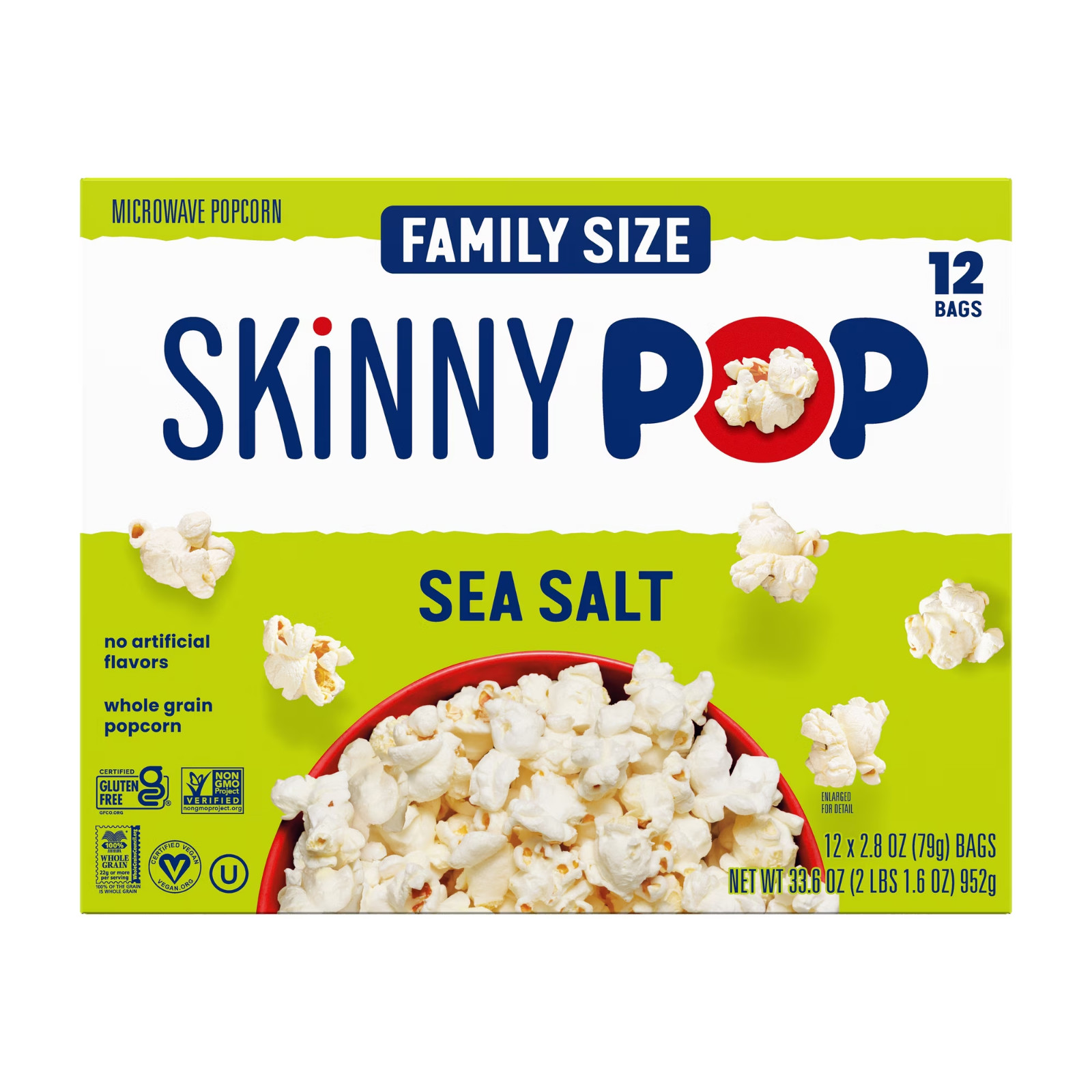 SkinnyPop Gluten-Free Sea Salt Microwave Popcorn, 2.8 oz, 12 Count