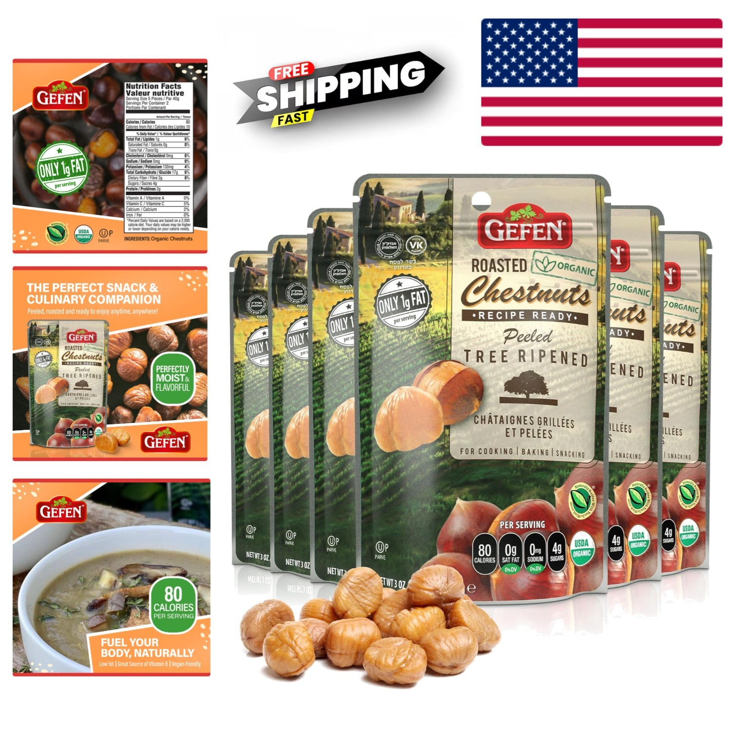 Organic Roasted Chestnuts 18oz Ready to Eat Natural Gluten Free Kosher Certified