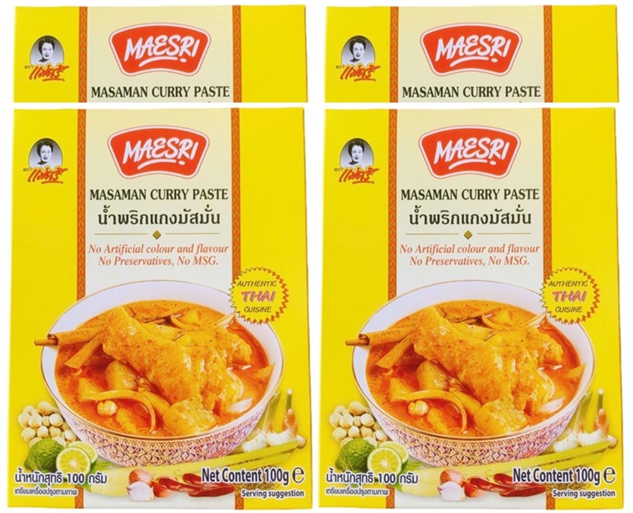 Maesri Massaman Curry Paste 100g Authentic Thai No MSG Made in Thailand X 4