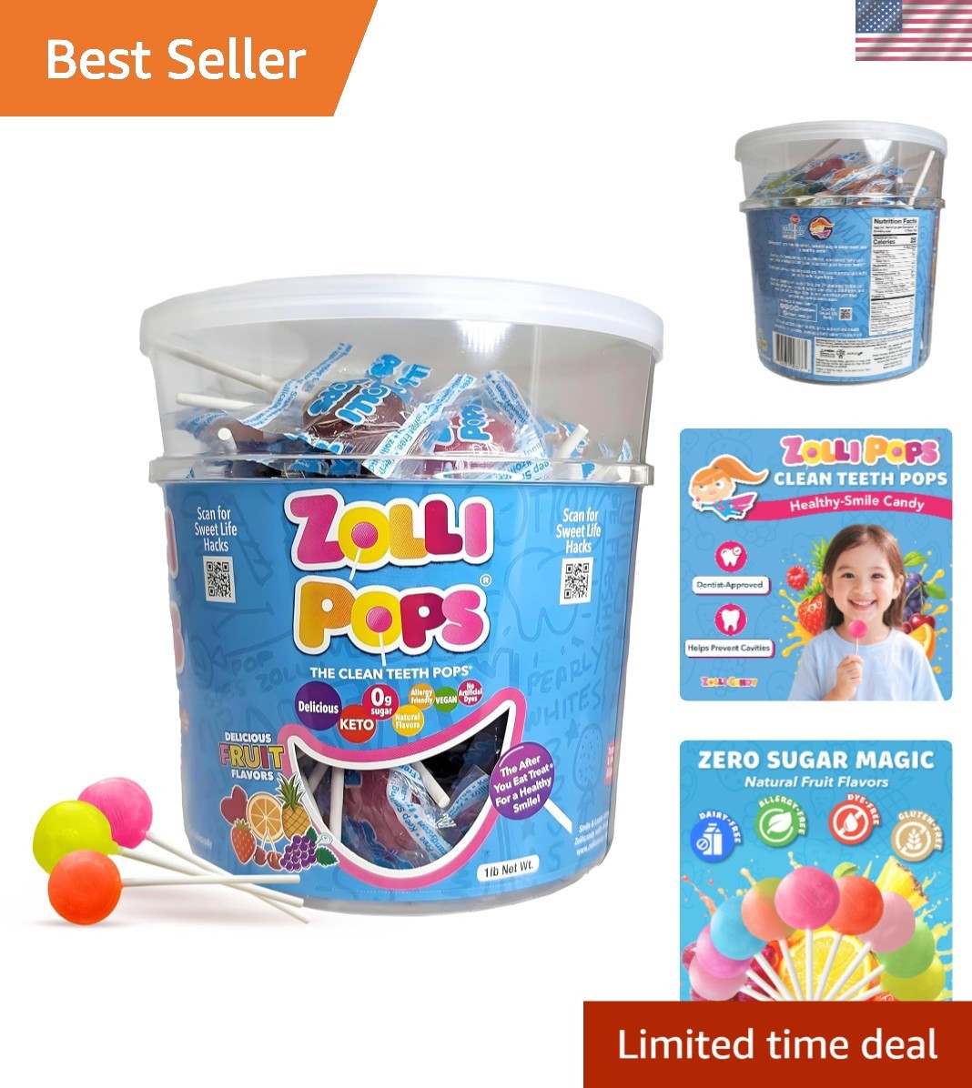 Zollipops Clean Teeth Pops Sugar Free Candy with Xylitol, Dye-Free Lollipops …