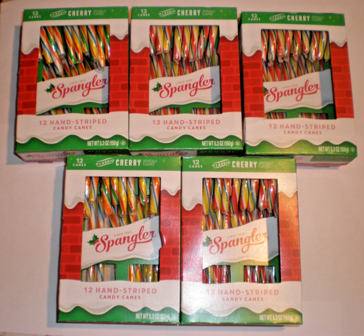Spangler Cherry Flavored Hand Striped Multi Colored Candy Canes 5.3 OZ 5 Boxes
