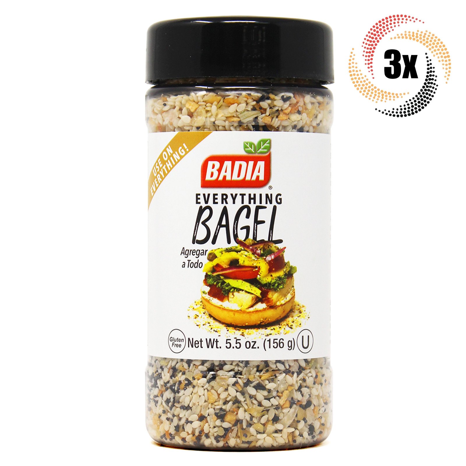 3x Shakers Badia Everything Bagel Seasoning | 5.5oz | Gluten Free & No MSG