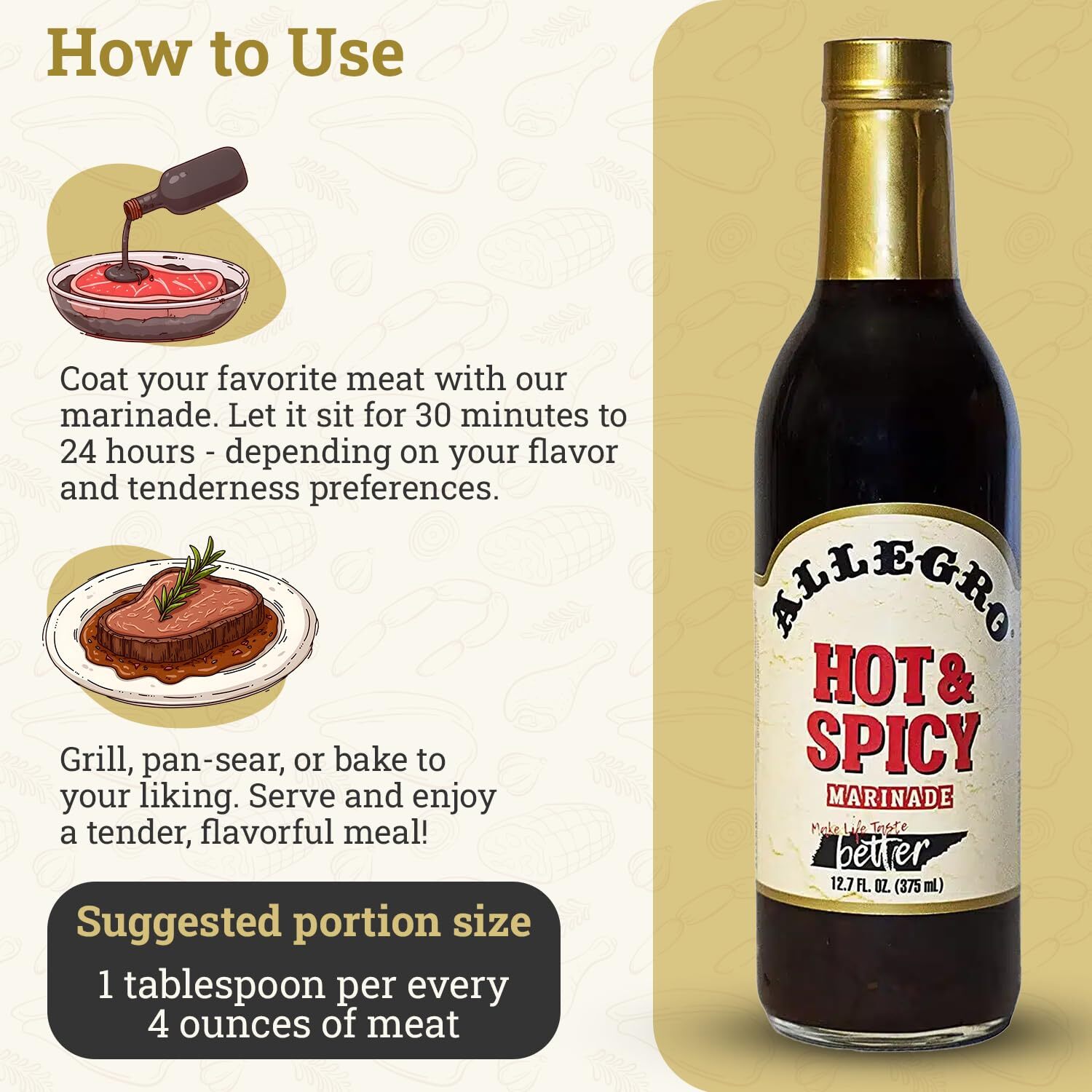Allegro Hot Spicy Marinade 12.7 Fl Oz Pack of 4 Cajun Inspired Sauce