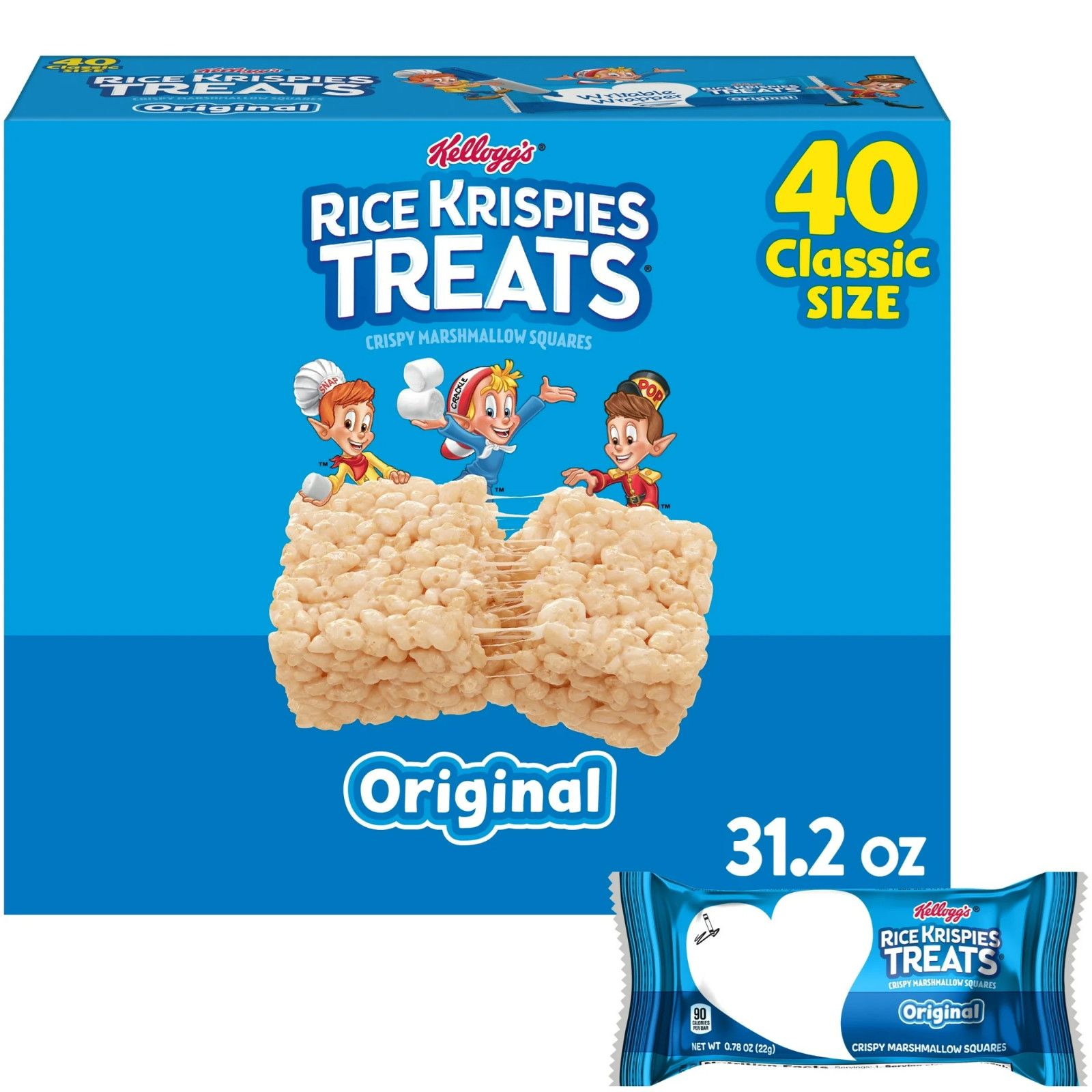 Rice Krispies Treats Original Chewy Crispy Marshmallow Squares, 31.2 oz, 40 Ct