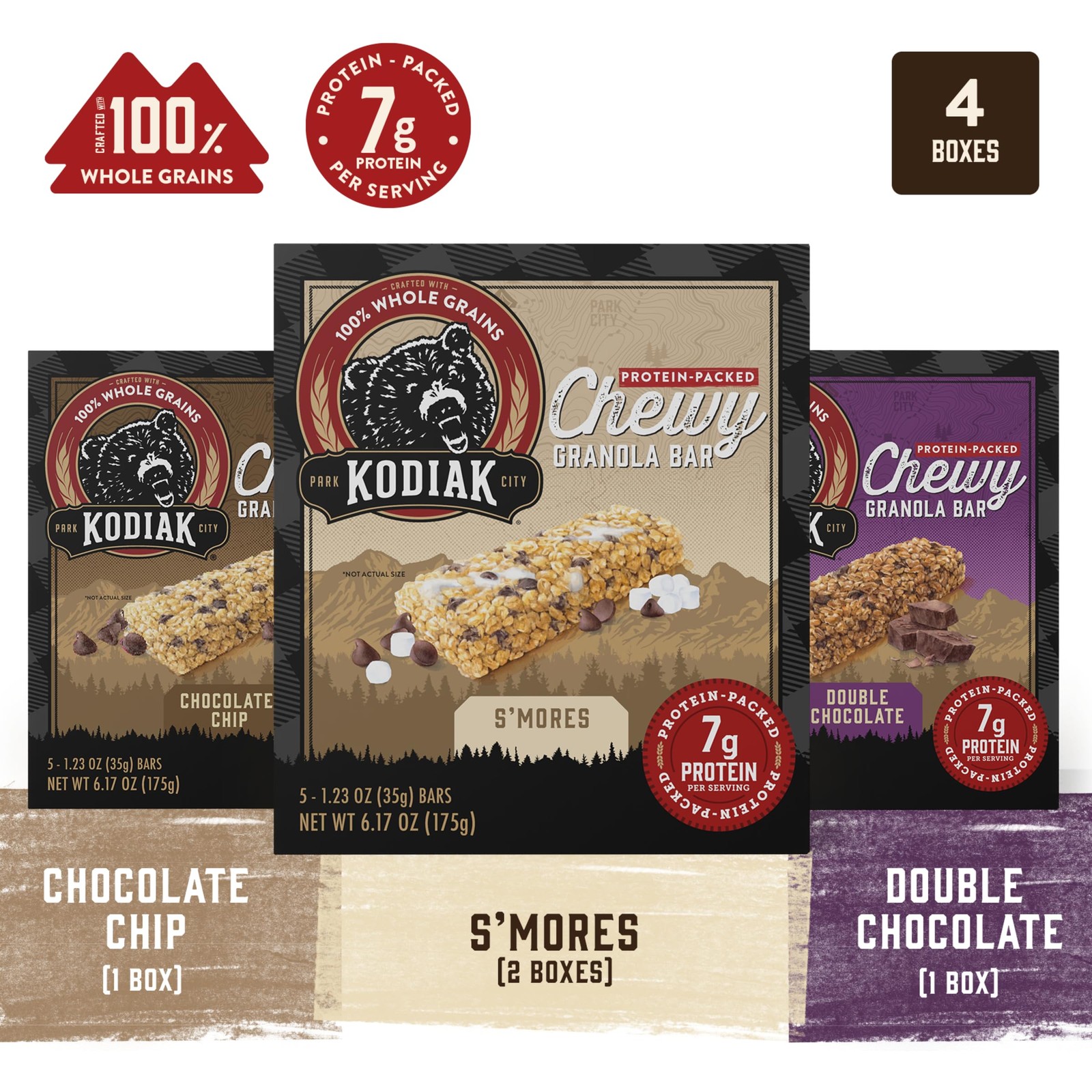 Chewy Granola Protein Bars Variety S’mores Chocolate Chip Whole Grain 20 Bars