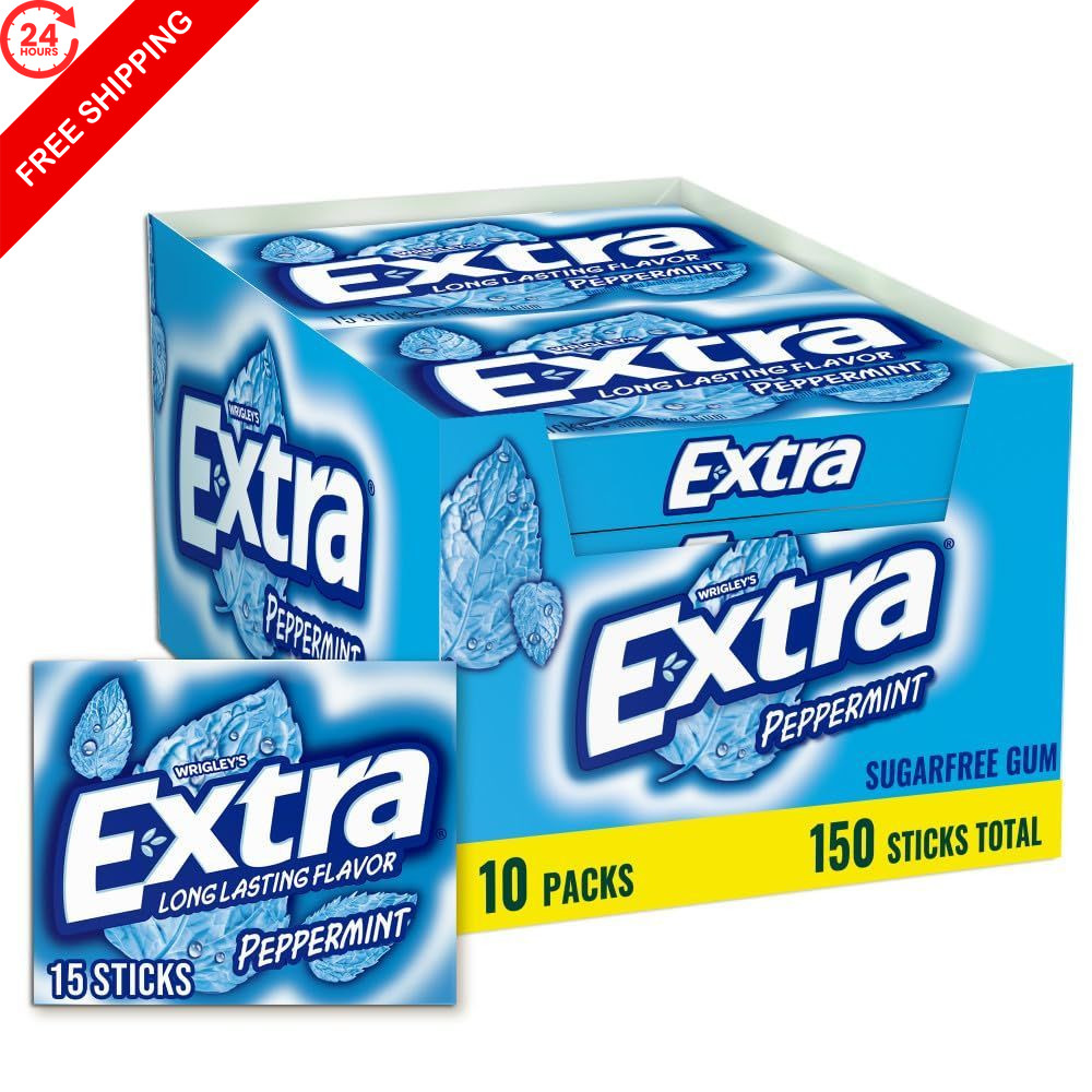 EXTRA Gum Peppermint Chewing Bulk, 15 Count (Pack of 10), Mint
