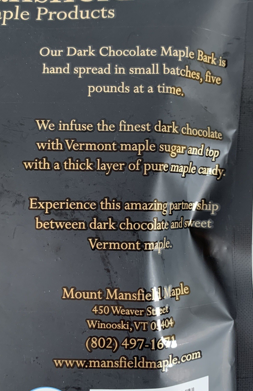 VERMONT Maple Bark Dark Chocolate with Maple Candy – 5 Oz (140g) BB 11/2026