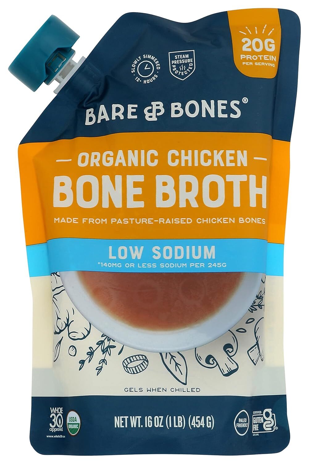 BARE BONES Organic Low Sodium Chicken Bone Broth 16 oz