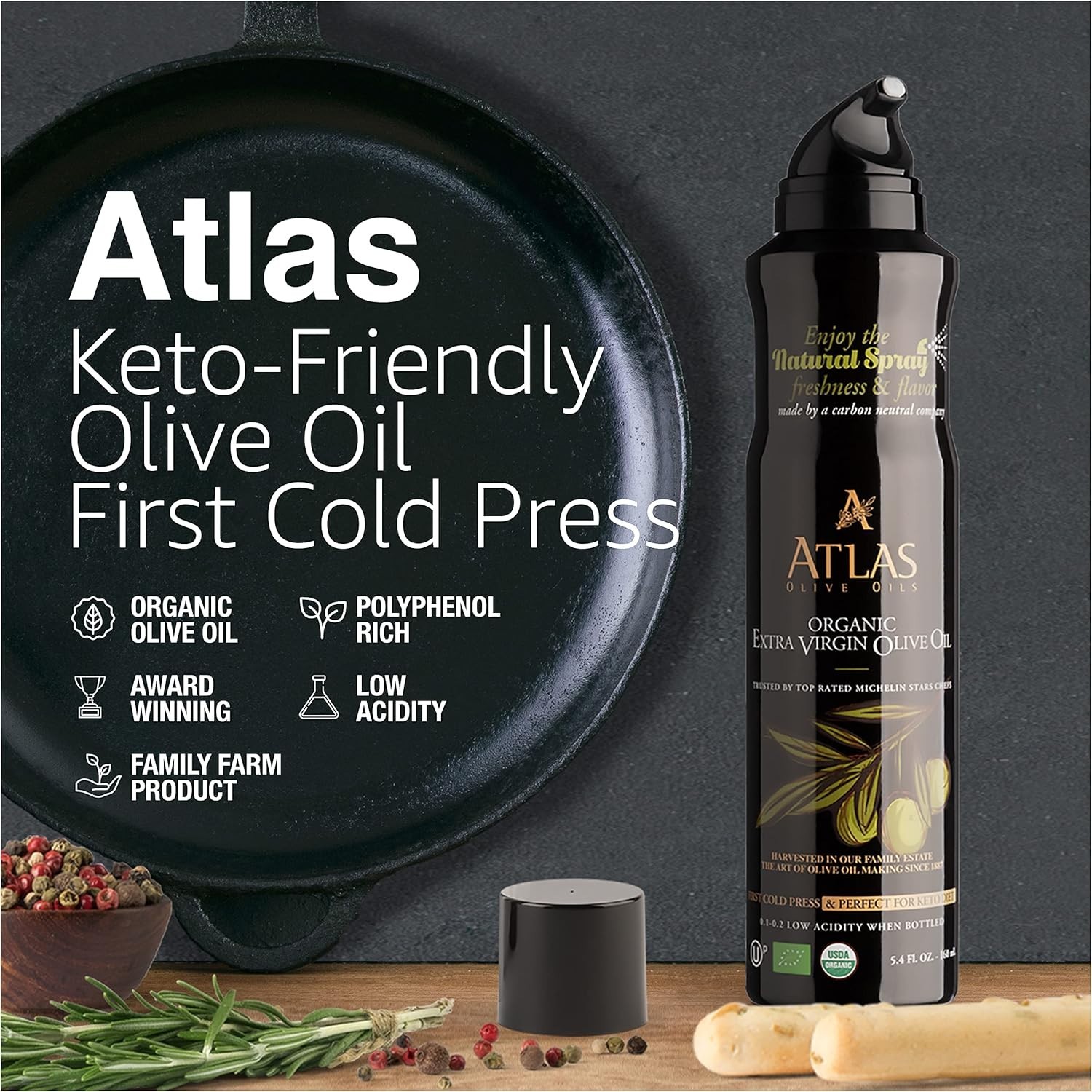 Olive Oil Spray by Atlas, Dual Function Olive Oil Cooking Spray and Stream, 5.4