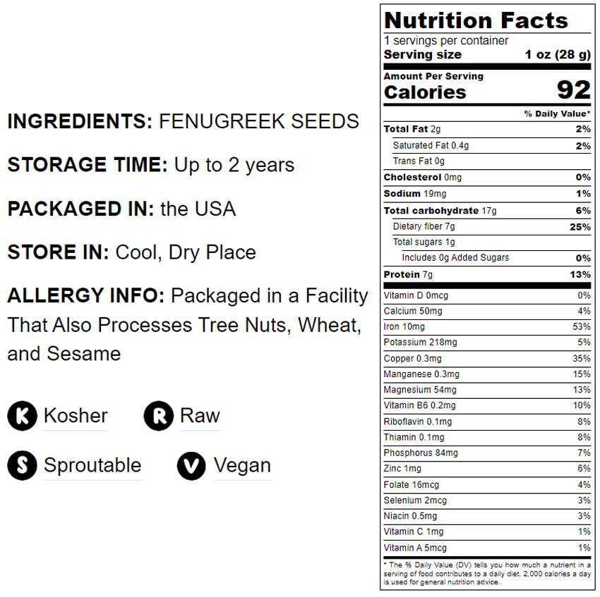 Fenugreek Seeds – Sproutable, Kosher, Vegan – by Food To Live