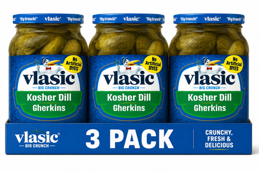 Pack of 3 Kosher Dill Gherkins Pickles, Crunchy Whole Pickles, 16 fl oz Jar