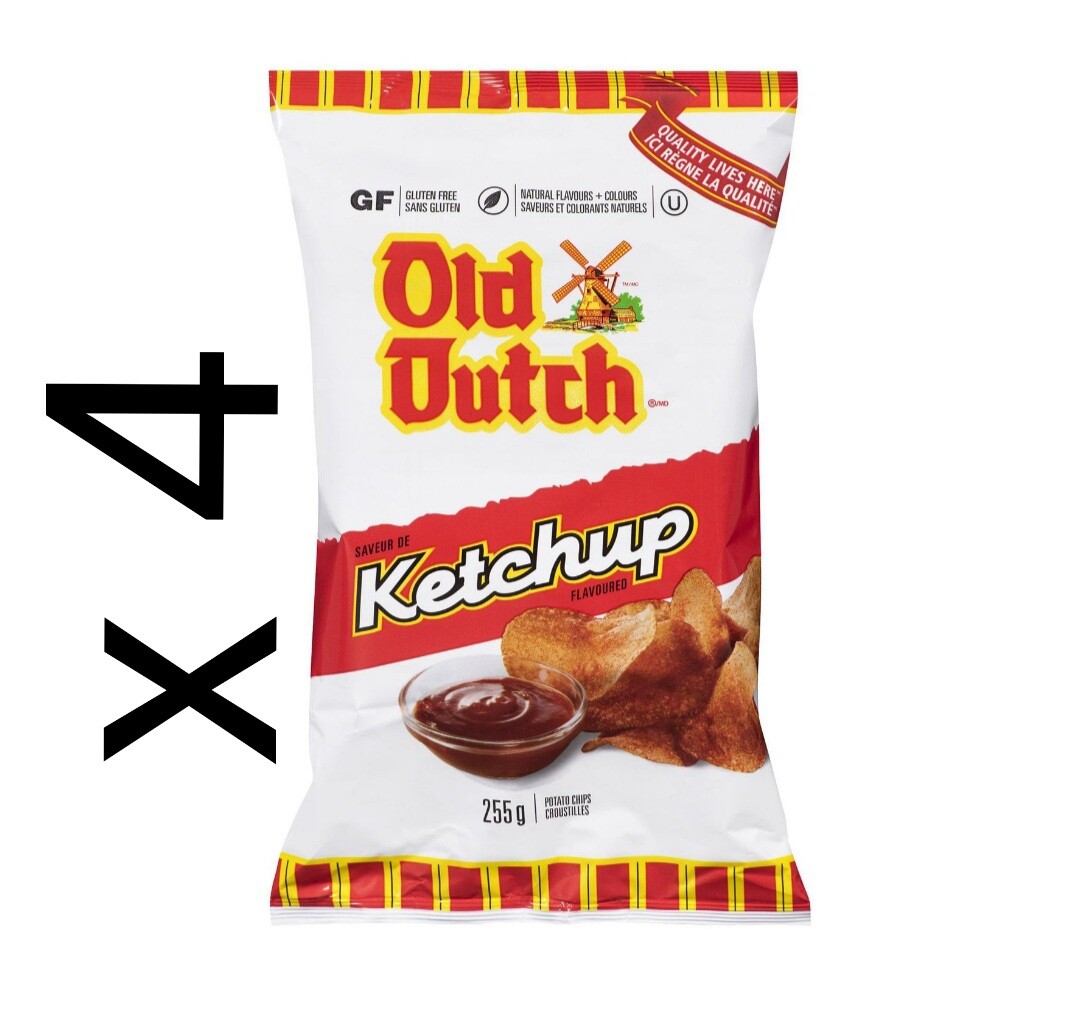 4 x Bags Of Old Dutch Ketchup Potato Chips Size 235g Each Canada Free Shipping