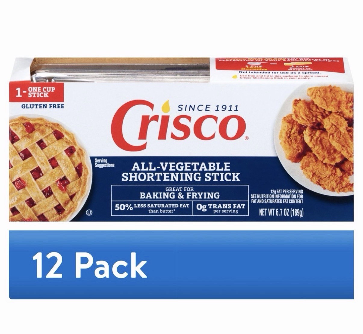 Crisco All-Vegetable Shortening Sticks For Baking & Frying, 6.7oz, 12 Pack