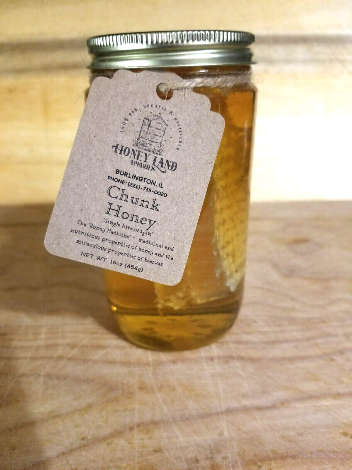 Raw Chunk Honey-1 lb (454g) – 100% Wildflower Local Organic Unfiltered GLASS JAR