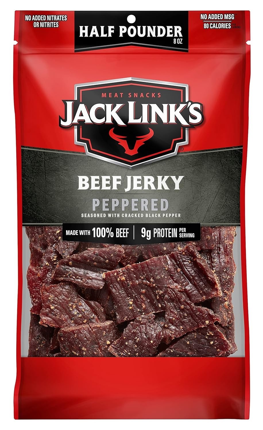 Jack Link’s Beef Jerky, Peppered, ½ Pounder Bag Flavorful Meat Snack no MSG