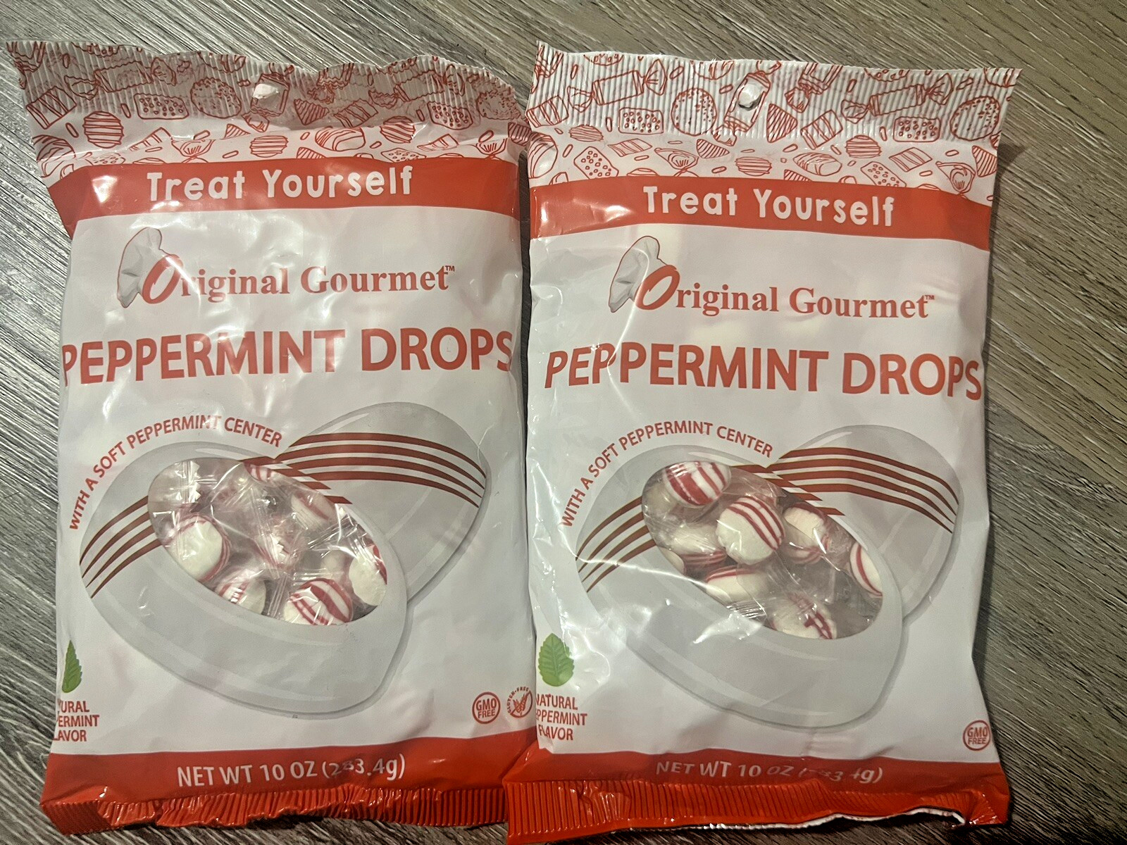 2x Original Gourmet PEPPERMINT DROPS Candy-Soft Peppermint Center-LARGE 10oz Bag