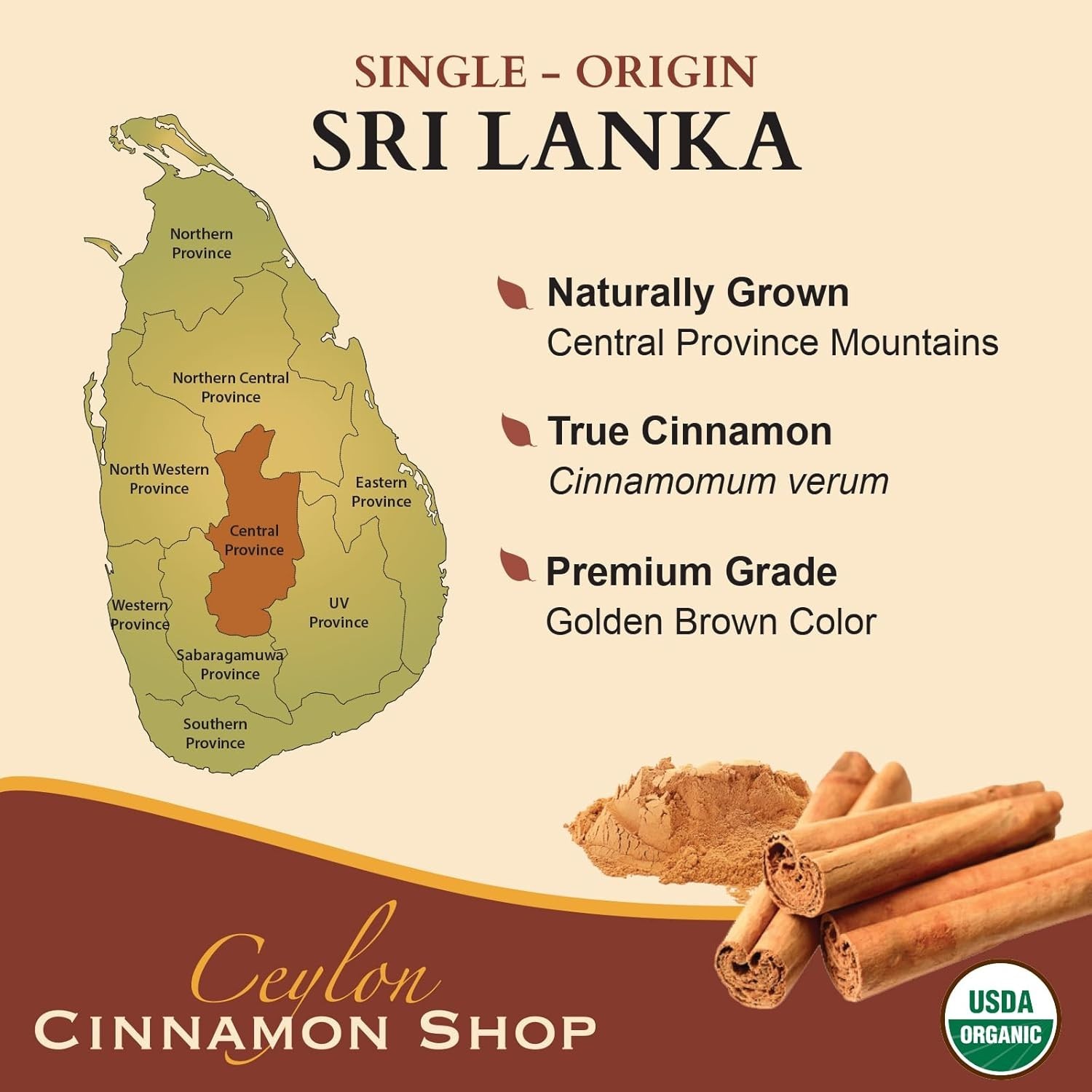 Fairtrade Certified Organic Ceylon Cinnamon Powder – 8 oz for Baking & Smoothies