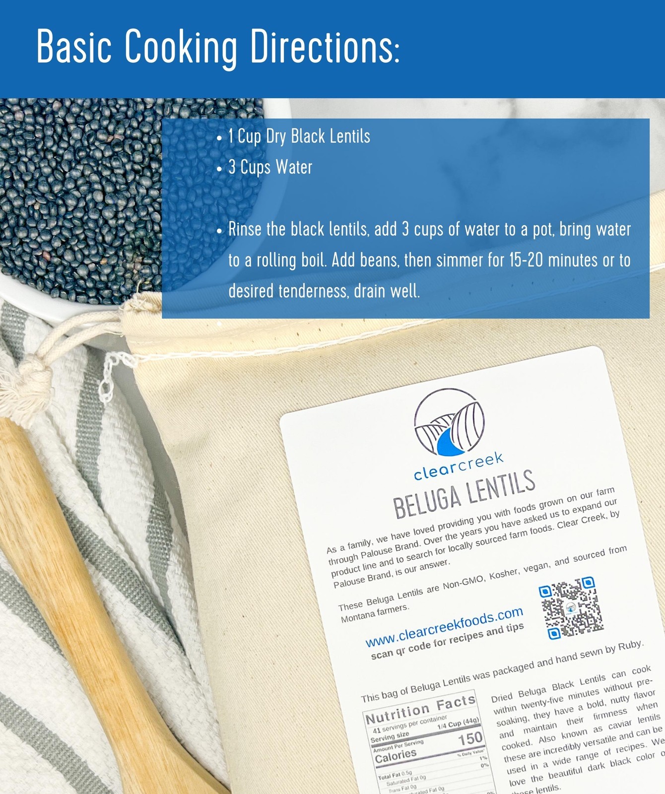 Clear Creek Black Beluga Lentils 4 lbs