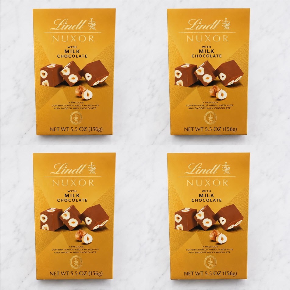 4 x Lindt NUXOR MILK CHOCOLATE – Chocolate with Whole Hazelnuts Box 150g /5.29oz