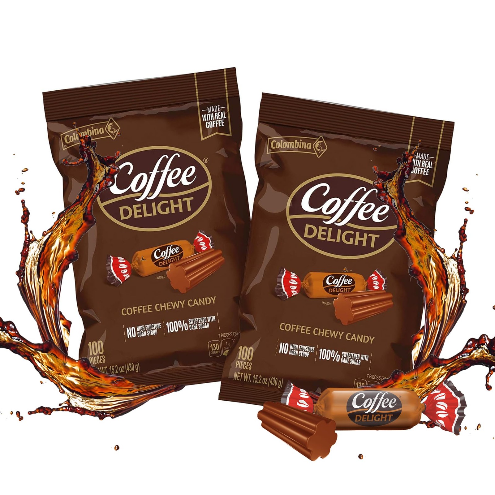 Colombina Coffee Delight Chewy Candy, Gluten-Free Soft 200 Count, Brown