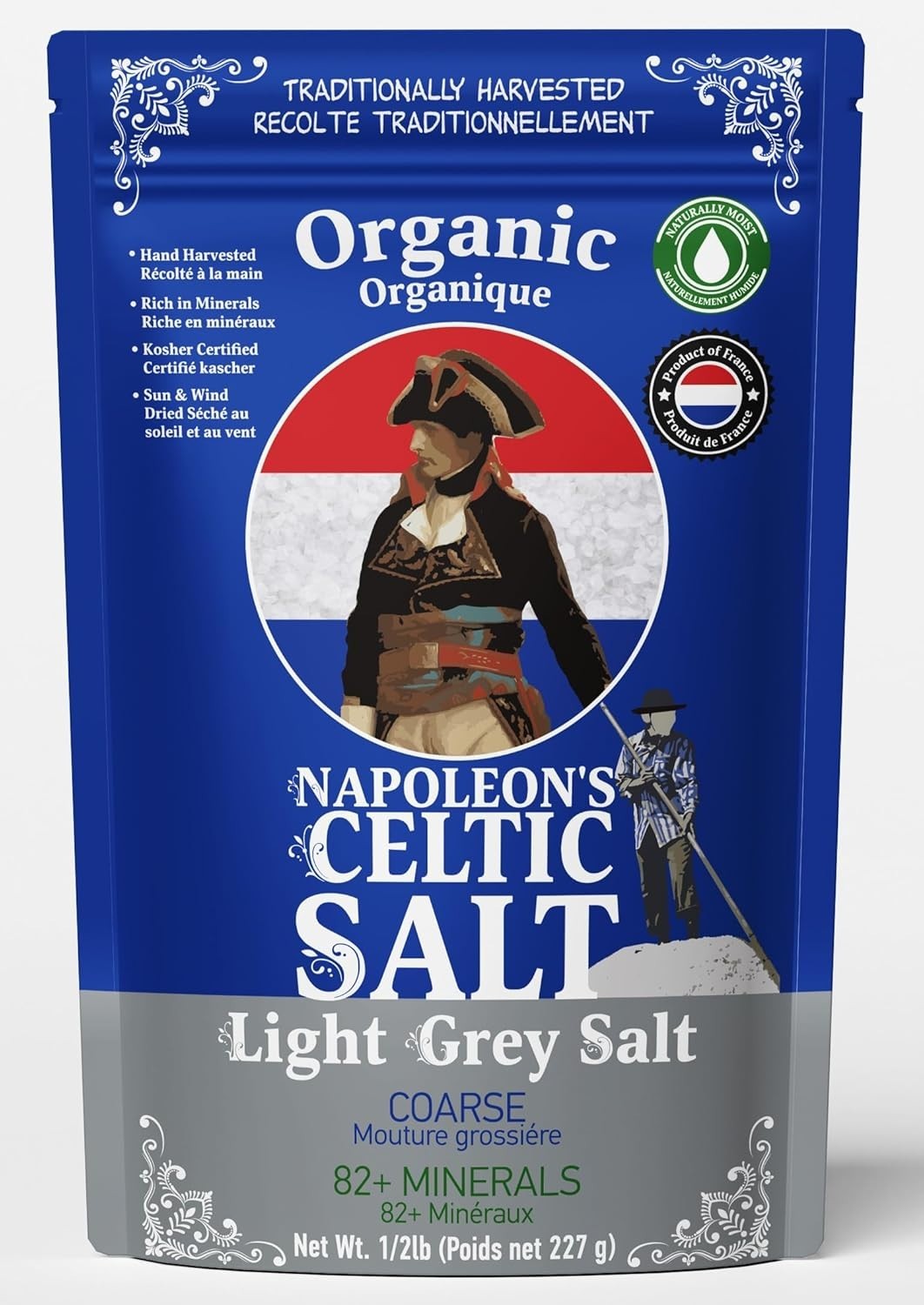 Napoleon’s Celtic Organic 82 Minerals Sea Salt Coarse, French Salt, Grey