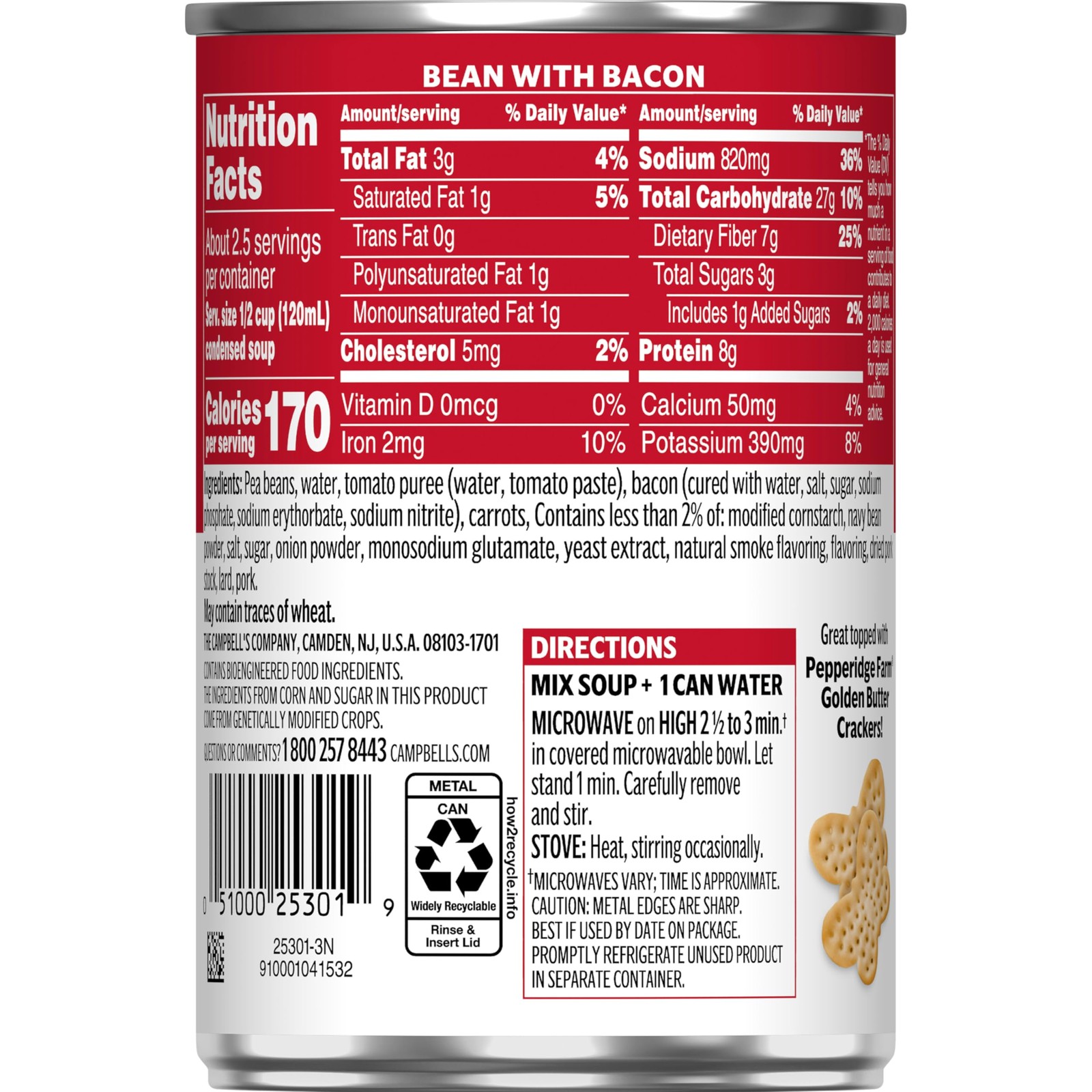 Campbell’s Bean with Bacon Soup, 11.25 Ounce (Pack of 12), With