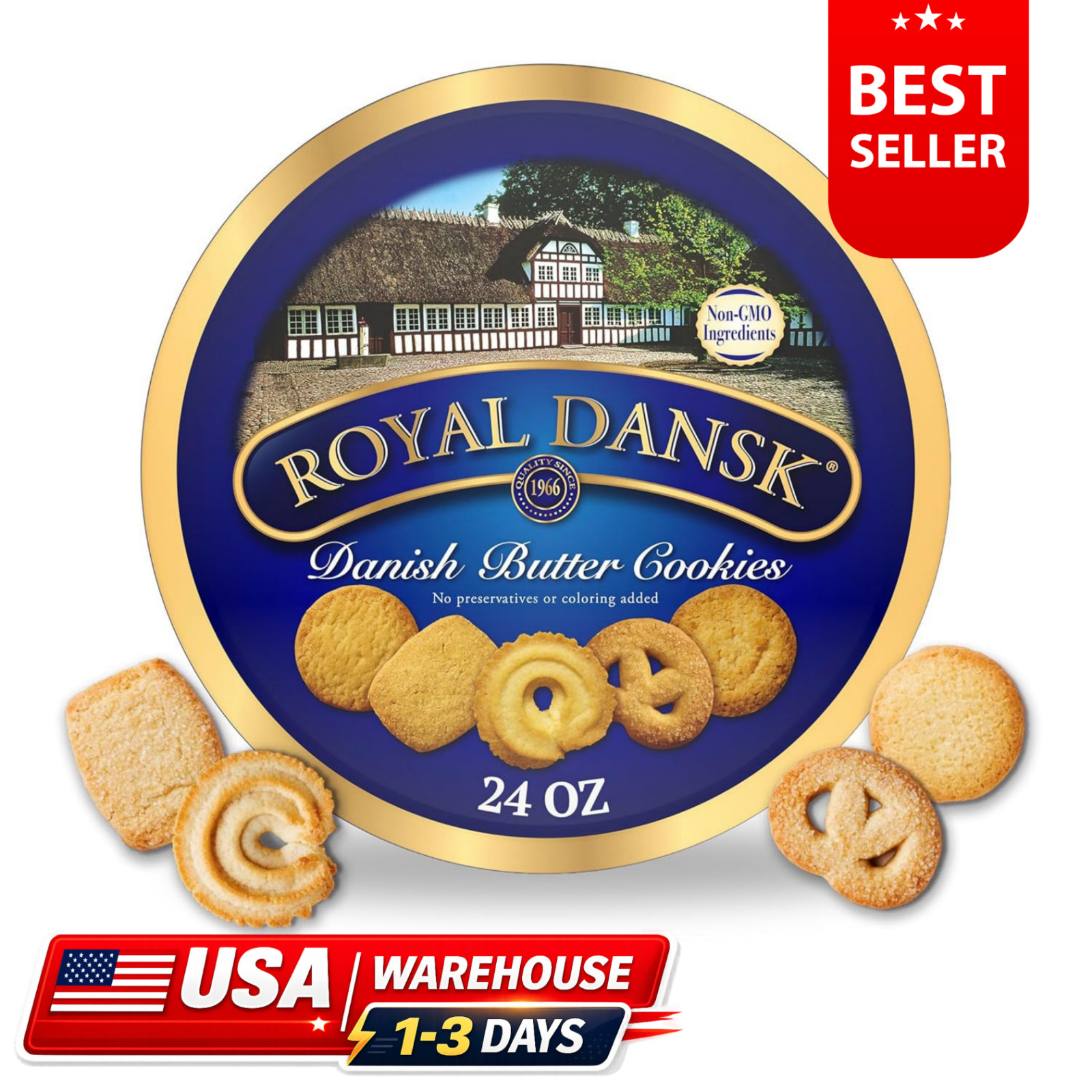 Royal Dansk Danish Butter Cookies original Assortment in 24oz Tin NEW USA STOCK