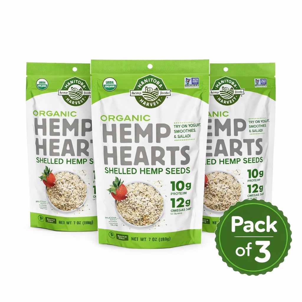 Manitoba Harvest Organic Hemp Hearts Shelled Hemp Seeds, 7 Ounce (Pack of 3)