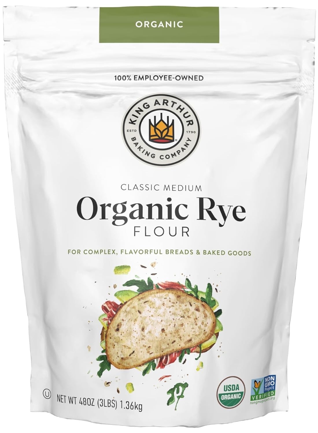 King Arthur Organic Medium Rye Flour 3lb – Non-GMO, Bold Flavor for Baking