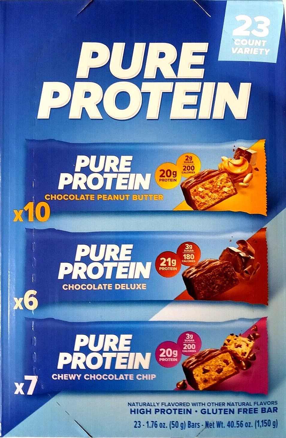 Pure Protein Variety Pack 23 bars Chocolate, Chocolate Chip & Peanut EXP 03/2025