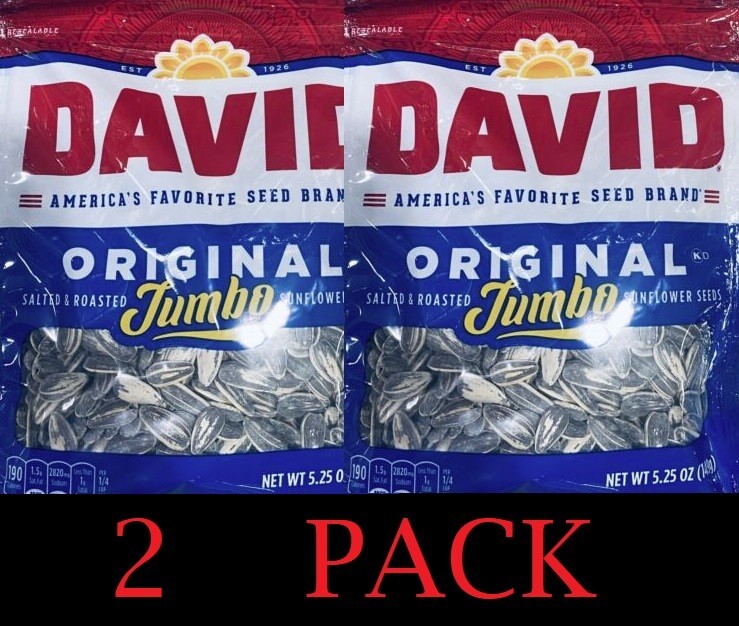 DAVID ALL NATURAL Roasted and Salted ORIGINAL Jumbo Sunflower Seeds 5.25 oz 2 PK