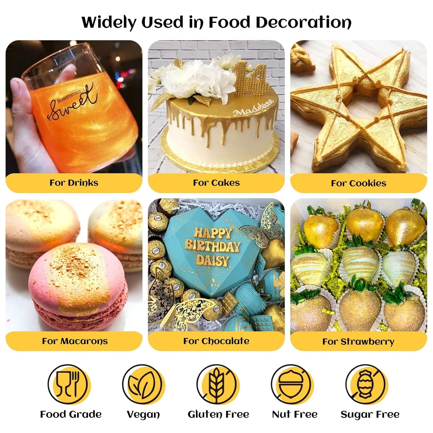 Edible Luster Dust, 5 Grams Food Grade Gold Cake Dust Shimmer Metallic Gold F…