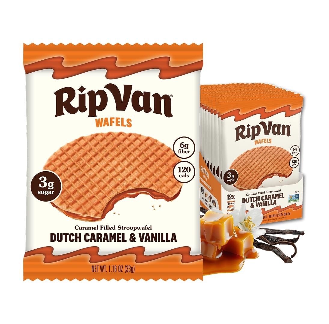 Keto-Friendly Dutch Caramel & Vanilla Stroopwafels – 12 Count – Non-GMO Snack