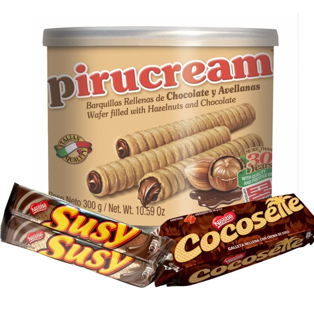 PIRUCREAM Cream Filled Rolled Wafer + COCOSETTE Cookie Wafers + SUSY Wafers