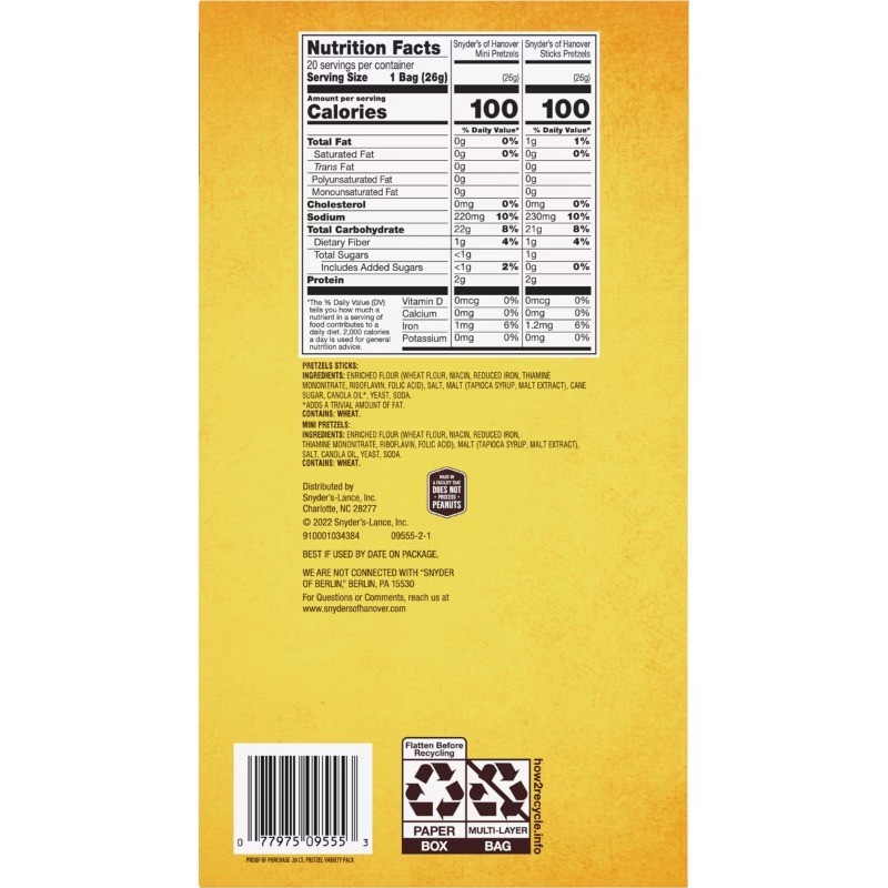 Pretzels Minis and Sticks 100 Calorie Packs Variety Pack – 20ct