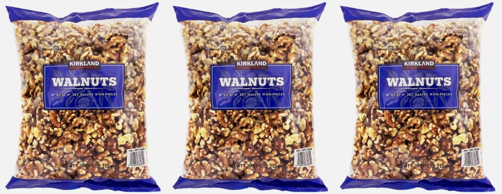 3 PACK – Kirkland Signature Walnut Halves, 3 Pounds