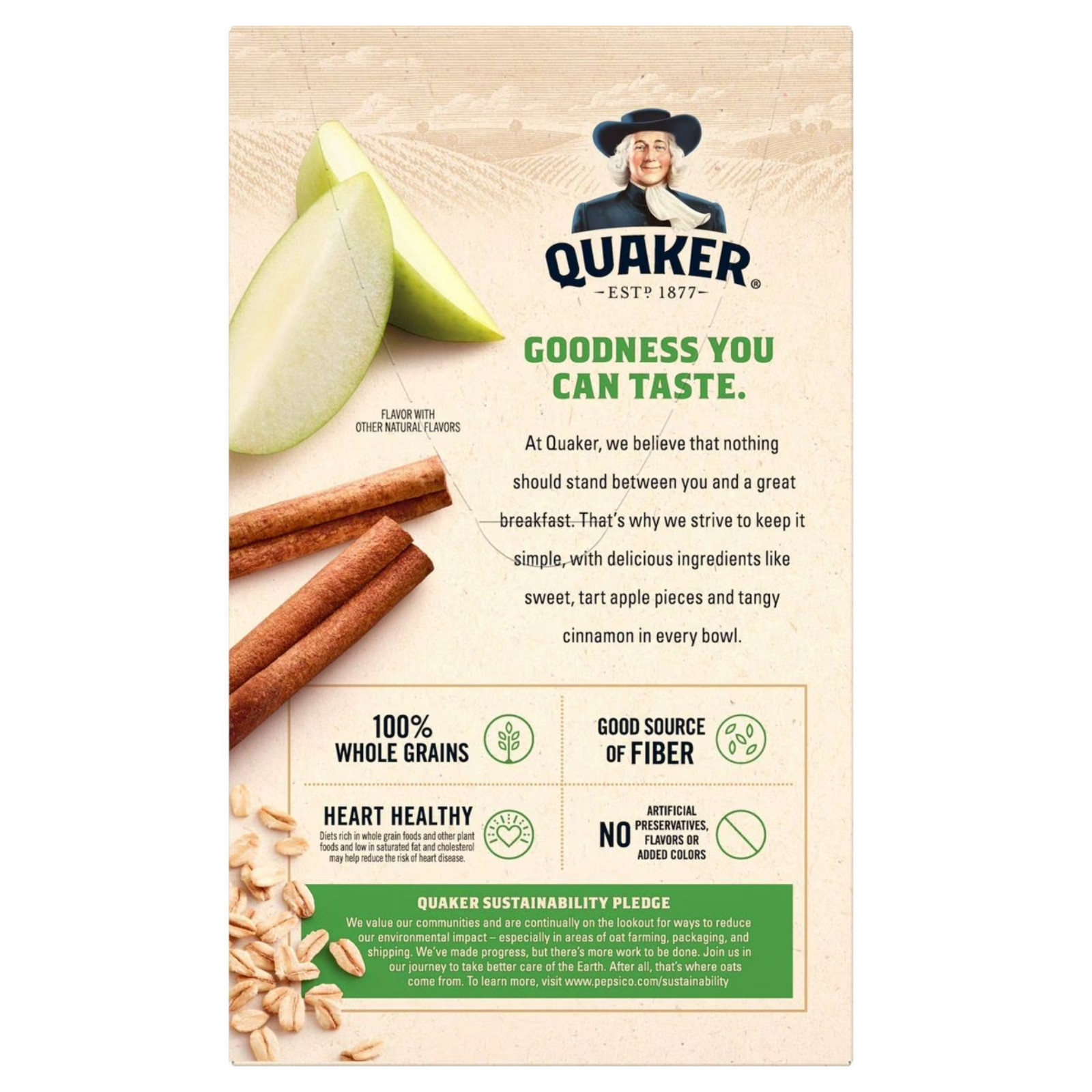 (12 pack) Quaker Instant Oatmeal, Apple and Cinnamon, 12.1 oz, 8 Packets