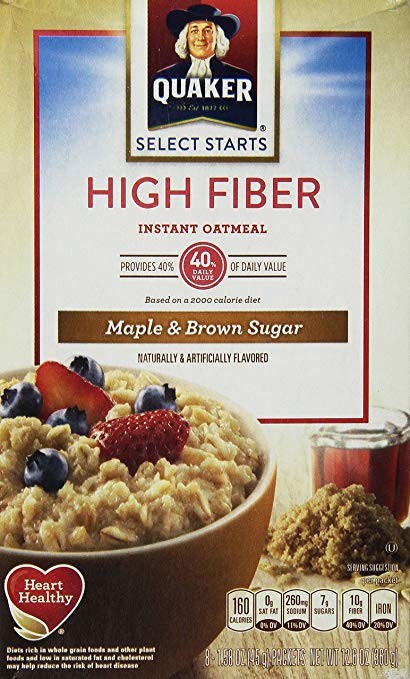 Quaker Instant Oatmeal, High Fiber, Maple Brown Sugar, 12.6 ounce