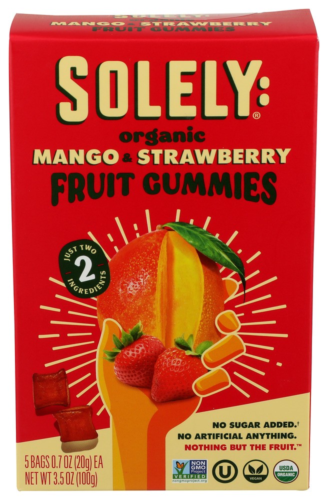 (Pack of 8) Solely Fruit Mango Strawberry Gummies Natural Fruit Snacks 3.5 Oz