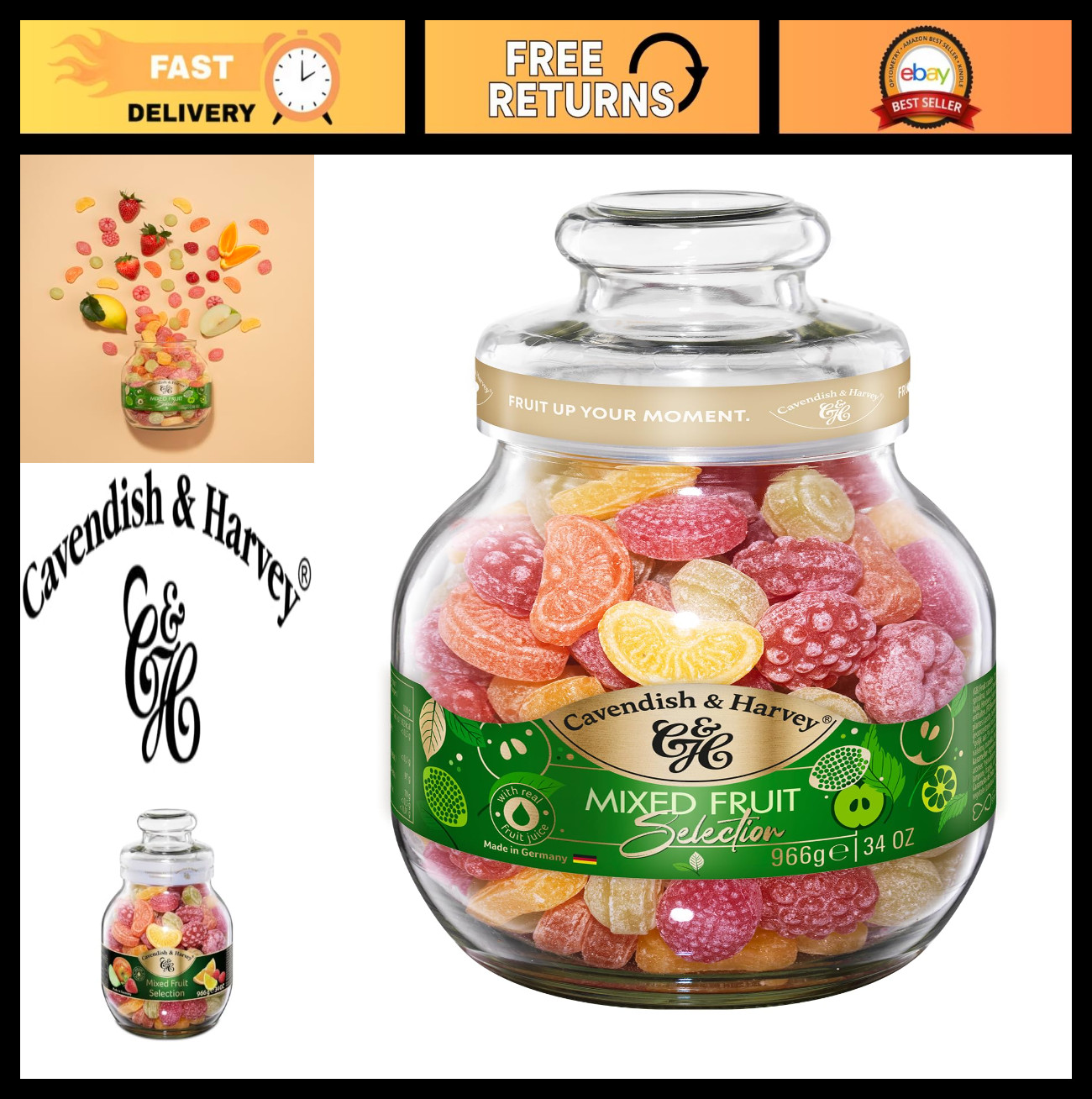 Mixed Fruit Hard Candy Drops – 34oz Jar, Sweet Treats, Gourmet Candy, Bulk Snack