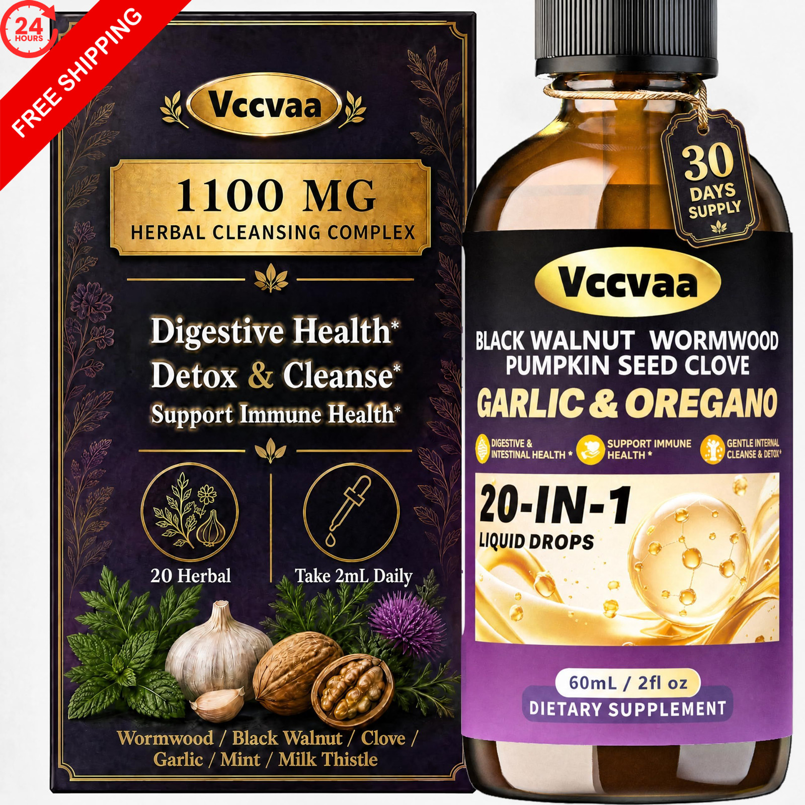 20-in-1 Wormwood Black Walnut Clove Parasite Cleanse | 2 Fl Oz (Pack of 1)
