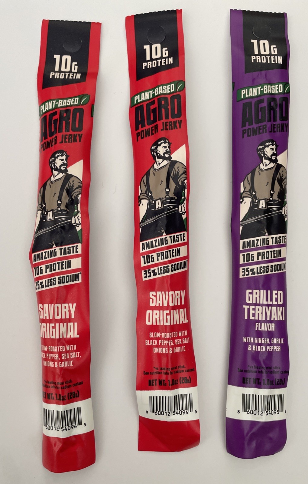 Plant Based Agro Power Jerky Lot Of 3 (2 Original, 1 Teriyaki)Contains Soy Wheat