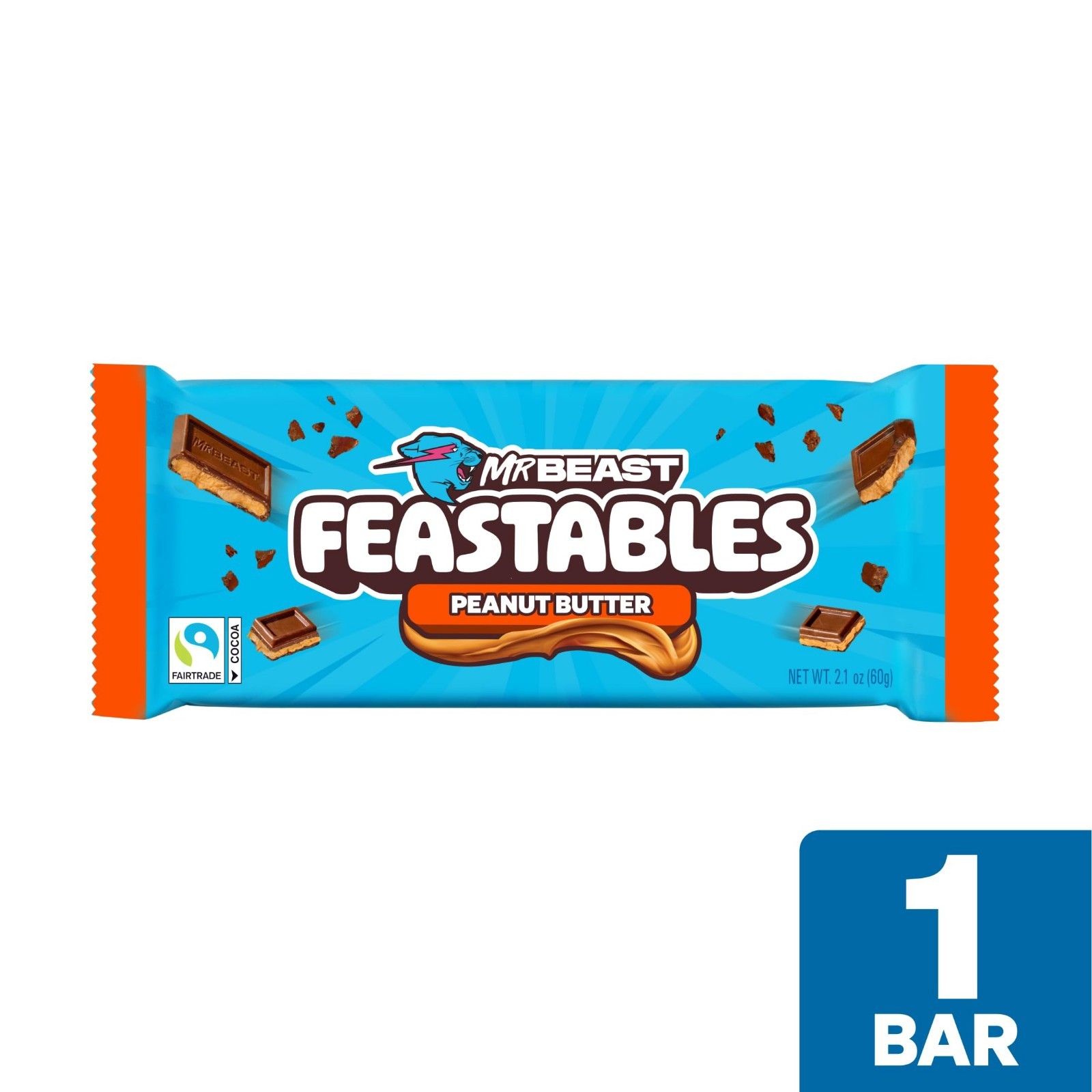Creamy Peanut Butter Milk Chocolate Bars, King Size 10 Count, Fairtrade Cocoa Tr