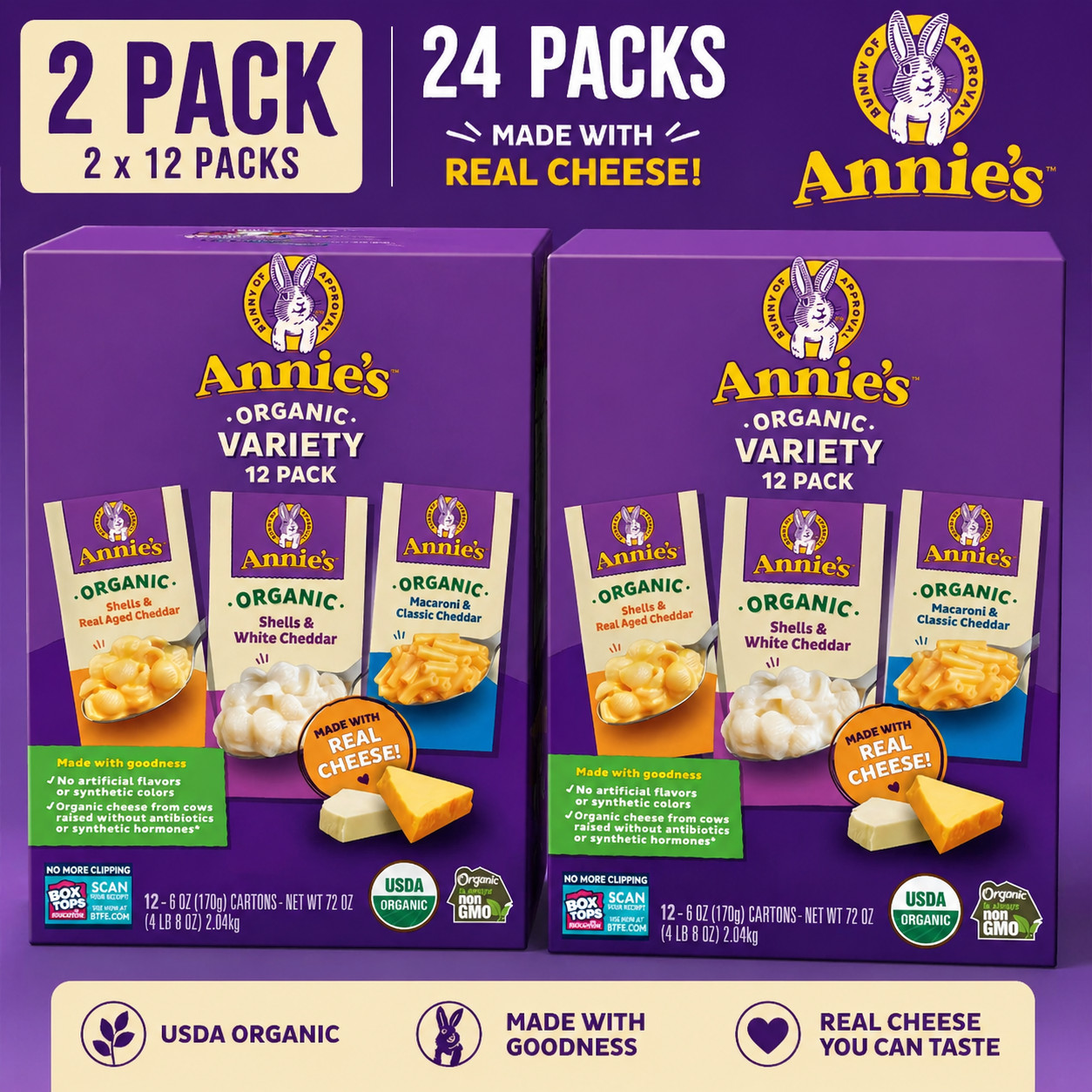 2-Pack Annie’s Organic Homegrown Macaroni & Cheese, Variety Pack, 6 oz, 12-pack
