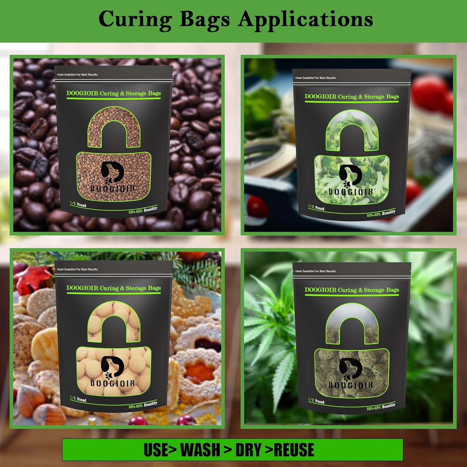 1/2 LB Curing & Storage Bags, Curing Bags for Food Storage, Double-Tracked Zip C