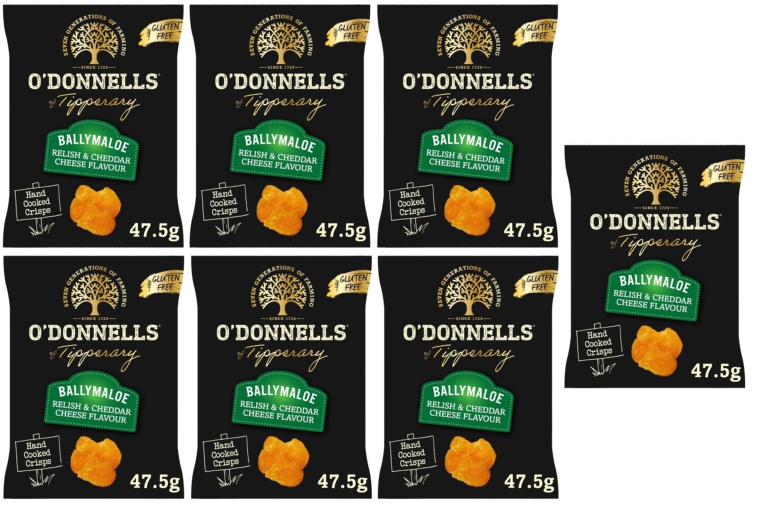 7 bags of O’Donnells of Ballymaloe Relish & Cheddar Cheese Handcooked 47.5g each