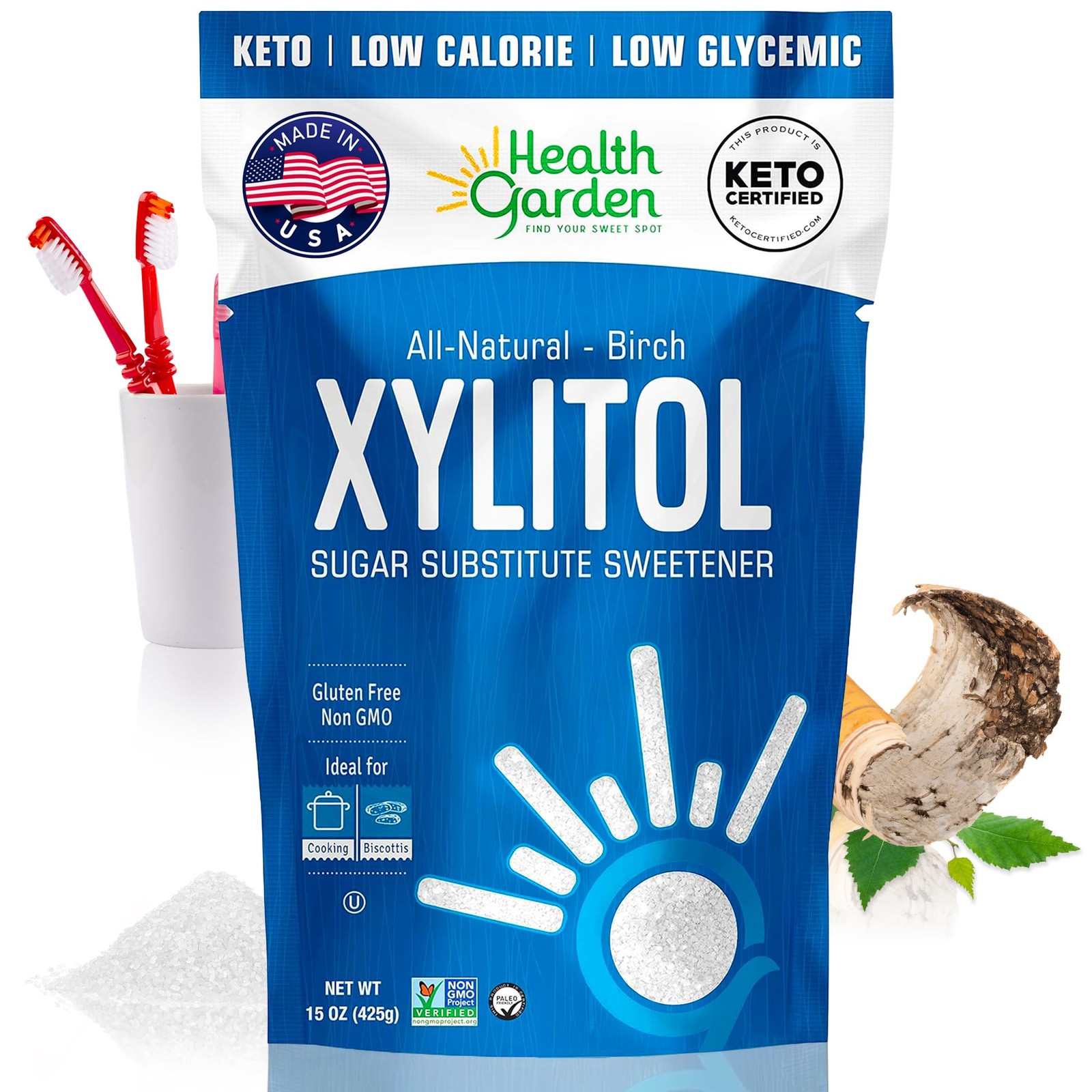 Birch Xylitol Sweetener, 15 oz Bag – 100% BirchDerived Xylitol Sugar Substitu…